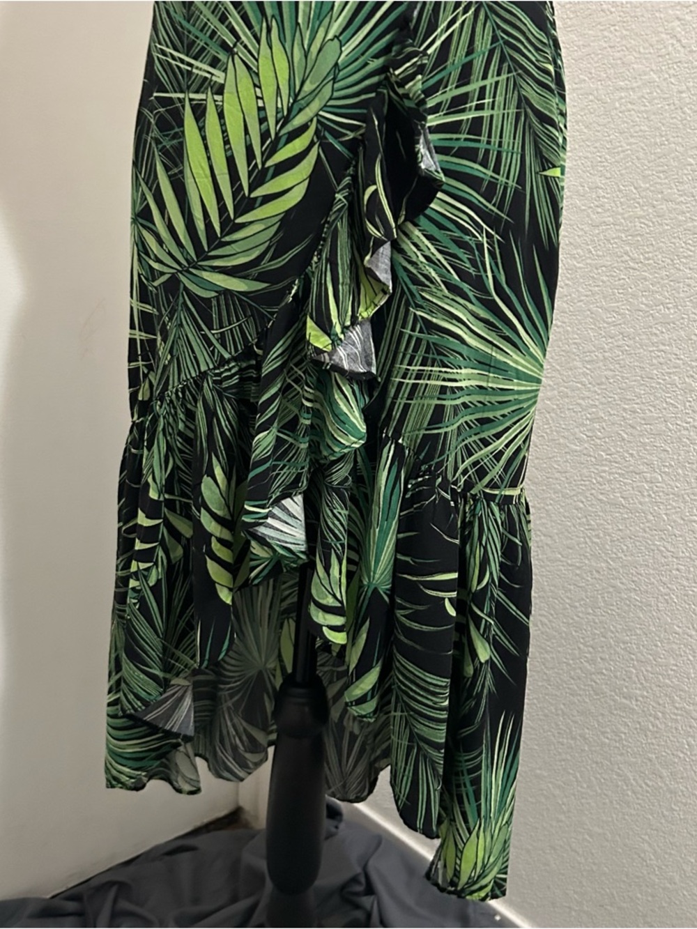 Milk & Honey Tropical Palm Print Ruffle Faux Wrap High-Low Maxi Skirt Size L - Picture 2 of 7